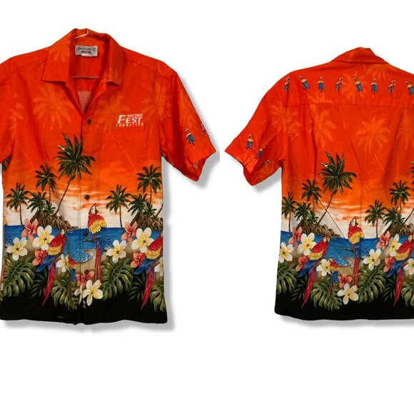 Pacific Legend Hawiian Collar Button Down Pocket Short Sleeve Shirt Men S Orange - Picture 1 of 5